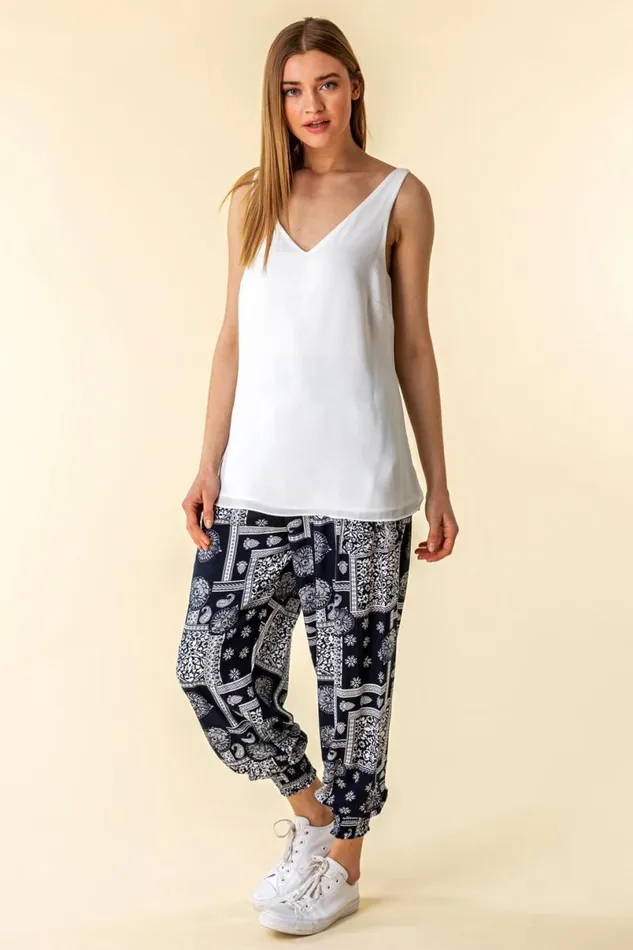 Ivory VNeck Sleeveless Vest Top Women Roman Tops