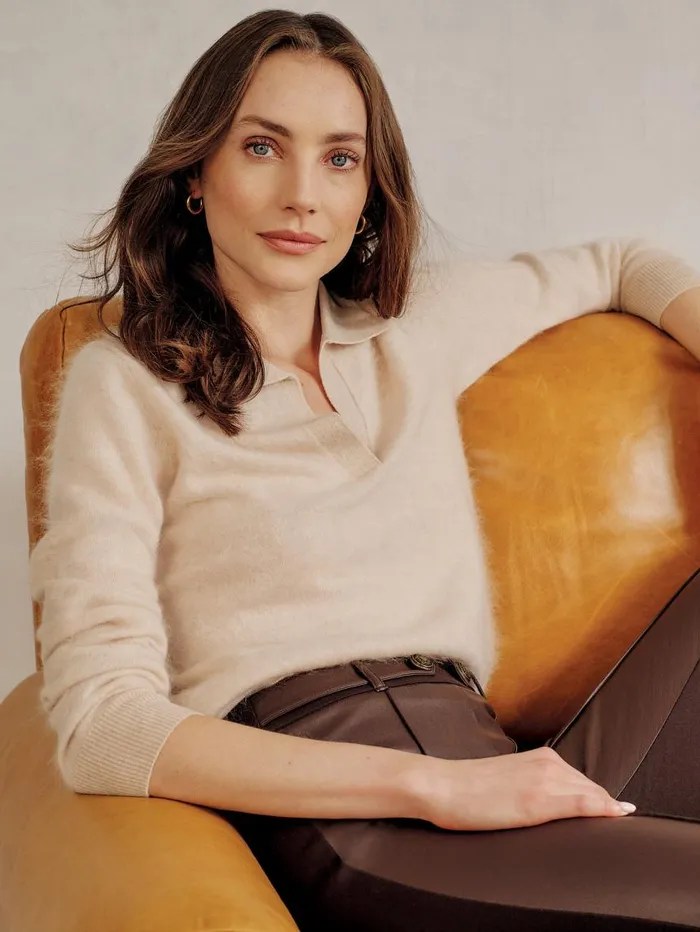 JMcLaughlin Alyce Brushed Cashmere Sweater Light Oatmeal Women Sweaters