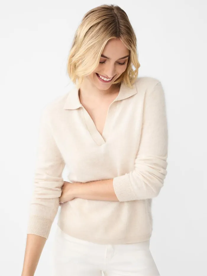 JMcLaughlin Alyce Brushed Cashmere Sweater Light Oatmeal Women Sweaters