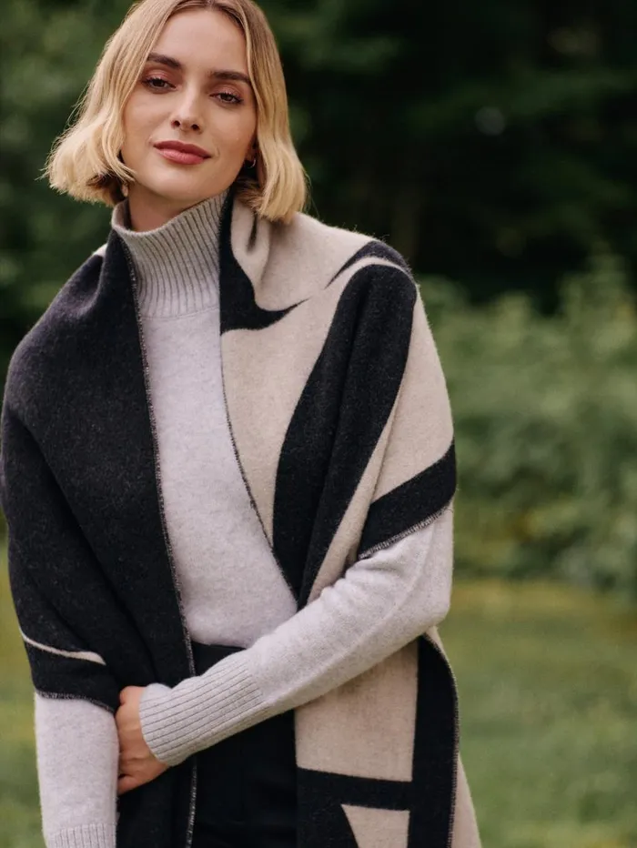 JMcLaughlin Barrow Scarf Blackoff White Women Scarves JMcLaughlin Barrow Scarf Blackoff White Women Scarves