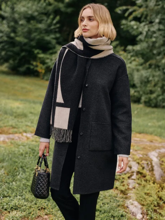 JMcLaughlin Barrow Scarf Blackoff White Women Scarves JMcLaughlin Barrow Scarf Blackoff White Women Scarves