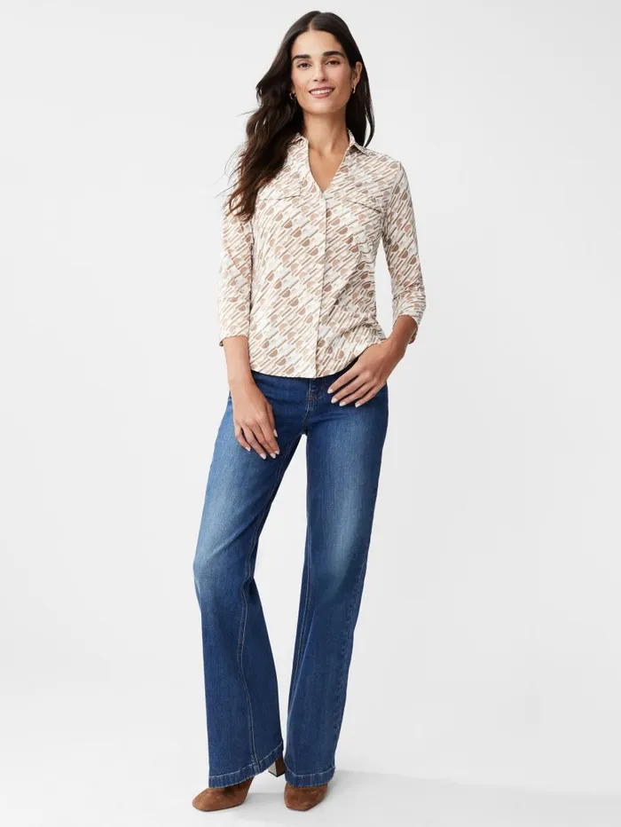 JMcLaughlin Brynn Lyford Jersey Shirt In Nine Iron Off Whitetan Women Shirts and Tops JMcLaughlin Brynn Lyford Jersey Shirt In Nine Iron Off Whitetan Women Shirts and Tops