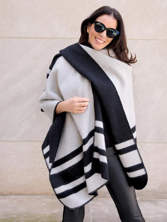 JMcLaughlin Deanna Reversible Wrap In Color Block Blackoff White Women Jackets and Outerwear JMcLaughlin Deanna Reversible Wrap In Color Block Blackoff White Women Jackets and Outerwear