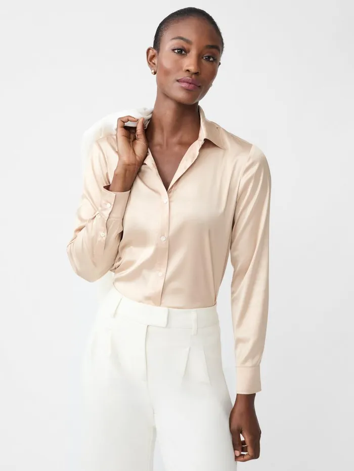 JMcLaughlin Denver Satin Shirt New Gold Women Shirts and Tops