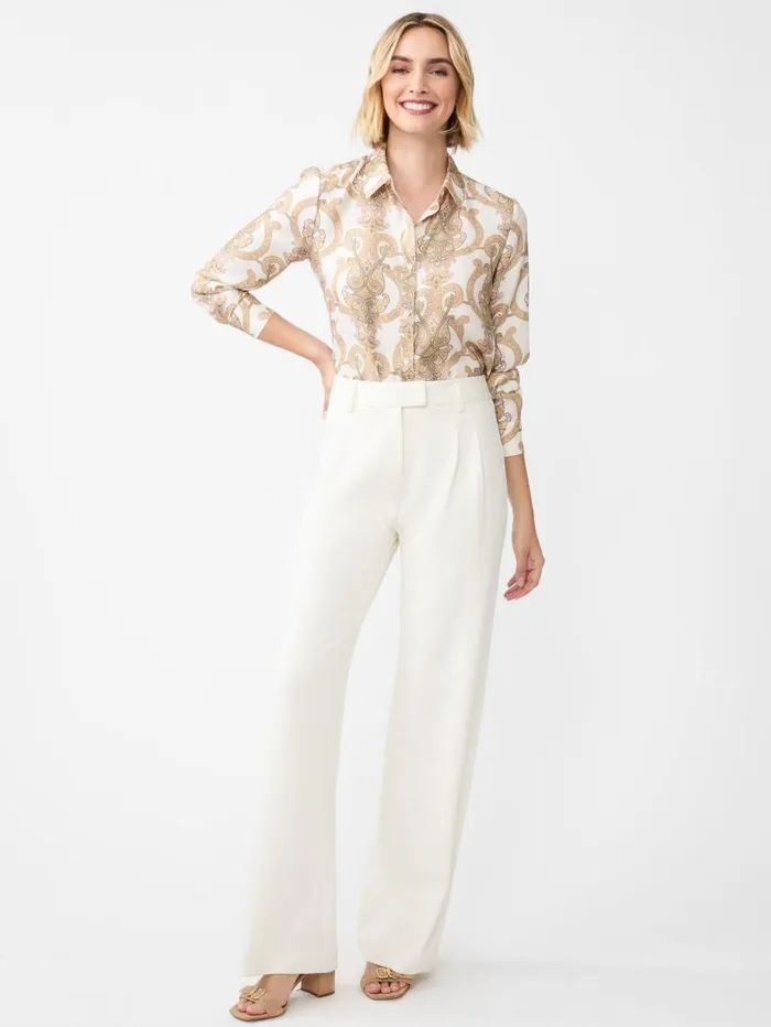 JMcLaughlin Denver Silk Blend Shirt In Gilded Paisley Creamsand Women Shirts and Tops JMcLaughlin Denver Silk Blend Shirt In Gilded Paisley Creamsand Women Shirts and Tops