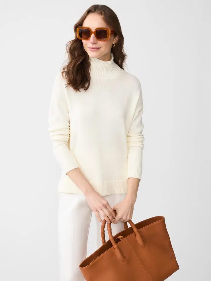 JMcLaughlin Dina Turtleneck Egret White Women Sweaters JMcLaughlin Dina Turtleneck Egret White Women Sweaters