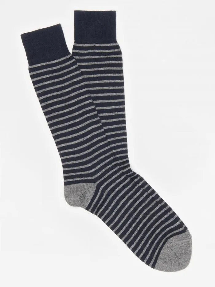 JMcLaughlin Horizontal Stripe Socks Navyheather Grey Men Socks