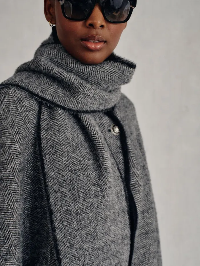 JMcLaughlin Karolina Cape In Herringbone Blackoff White Women Jackets and Outerwear JMcLaughlin Karolina Cape In Herringbone Blackoff White Women Jackets and Outerwear
