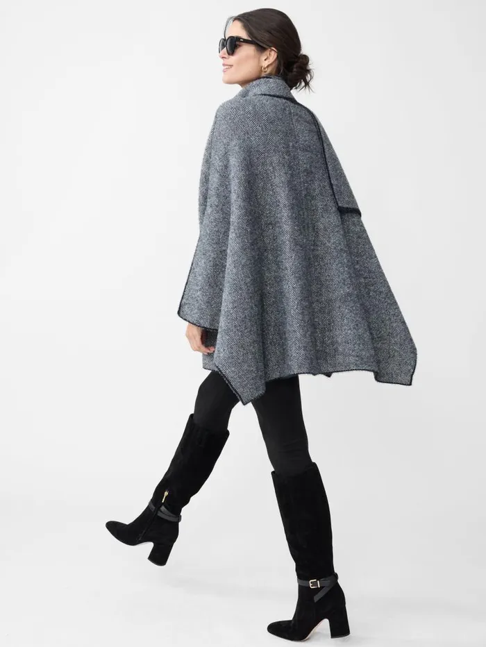 JMcLaughlin Karolina Cape In Herringbone Blackoff White Women Jackets and Outerwear JMcLaughlin Karolina Cape In Herringbone Blackoff White Women Jackets and Outerwear