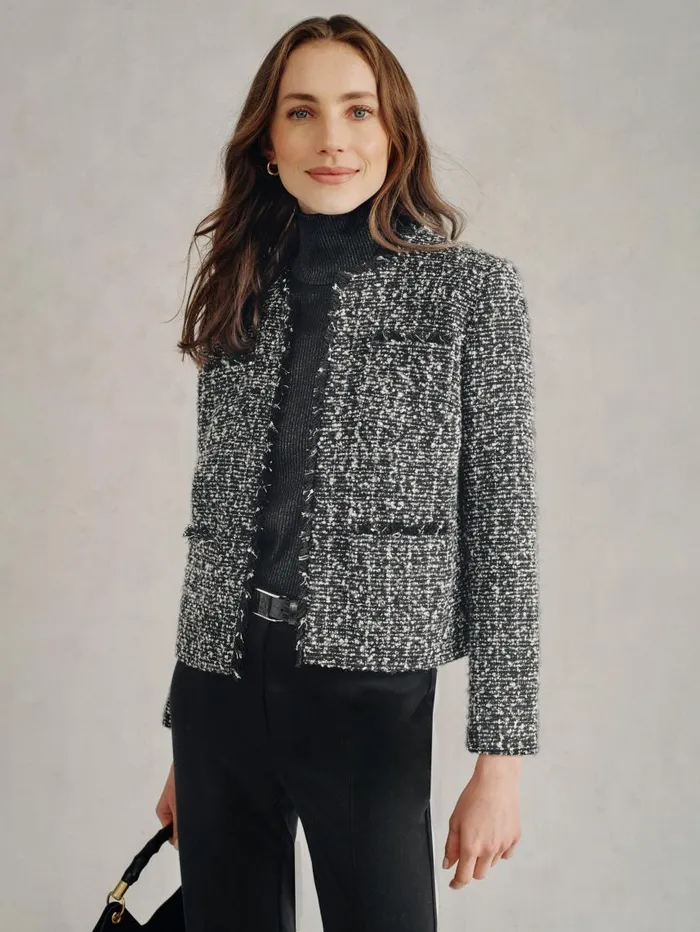 JMcLaughlin Martha Tweed Jacket Blackgray Women Jackets and Outerwear