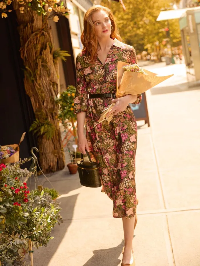 JMcLaughlin Mollie Dress In Verdant Garden Olivekhaki Women Dresses
