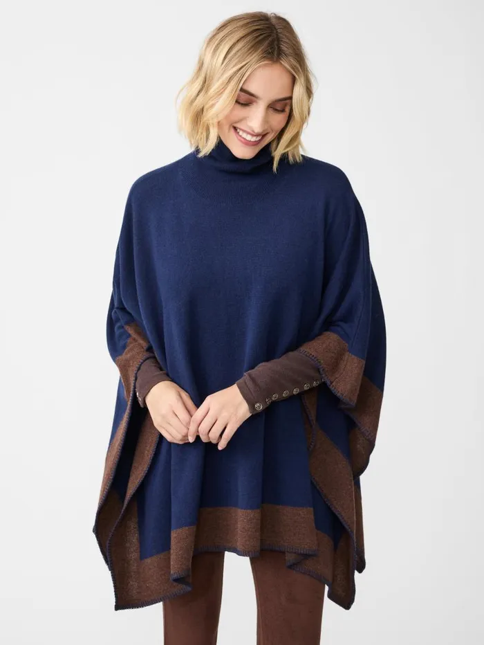 JMcLaughlin Noelle Cashmere Poncho In Color Block Navybrown Women Jackets and Outerwear