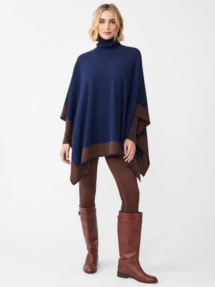 JMcLaughlin Noelle Cashmere Poncho In Color Block Navybrown Women Jackets and Outerwear JMcLaughlin Noelle Cashmere Poncho In Color Block Navybrown Women Jackets and Outerwear