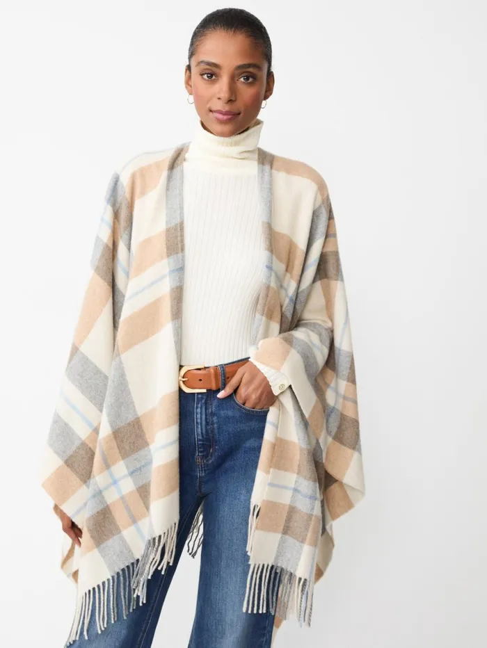 JMcLaughlin Polina Wrap In Plaid Creamgray Women Jackets and Outerwear