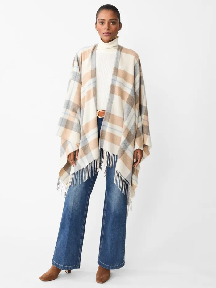 JMcLaughlin Polina Wrap In Plaid Creamgray Women Jackets and Outerwear JMcLaughlin Polina Wrap In Plaid Creamgray Women Jackets and Outerwear