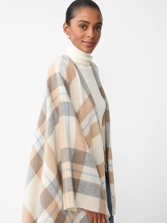 JMcLaughlin Polina Wrap In Plaid Creamgray Women Jackets and Outerwear JMcLaughlin Polina Wrap In Plaid Creamgray Women Jackets and Outerwear