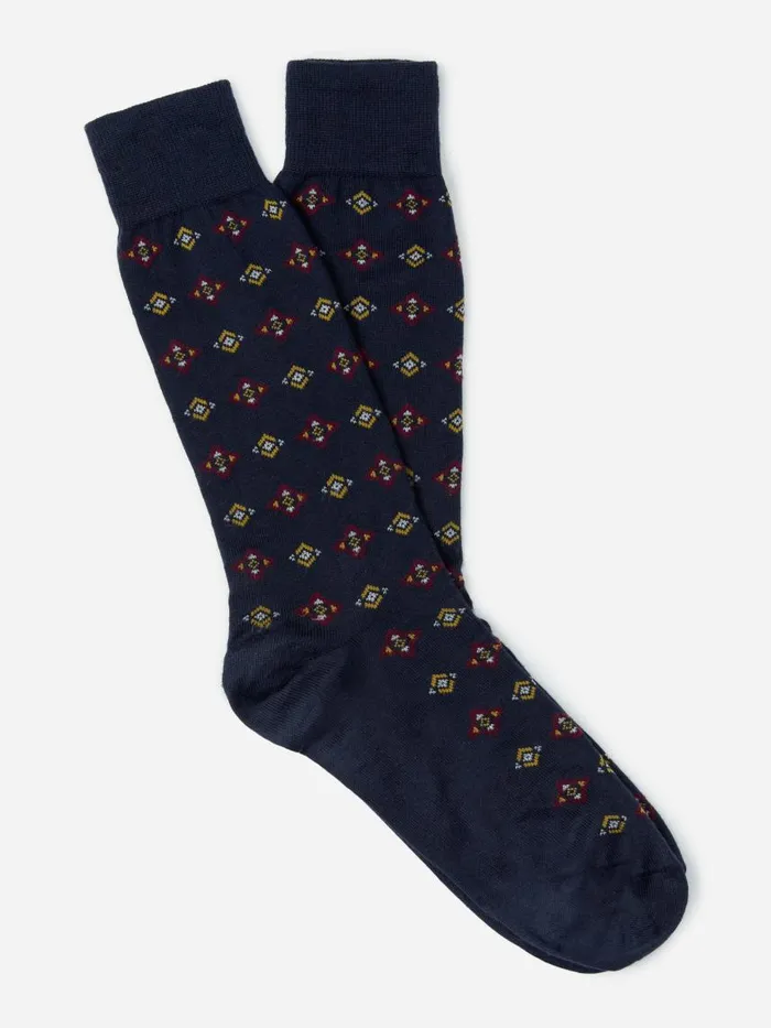 JMcLaughlin Socks In Diamond Foulard Navydark Wine Men Socks