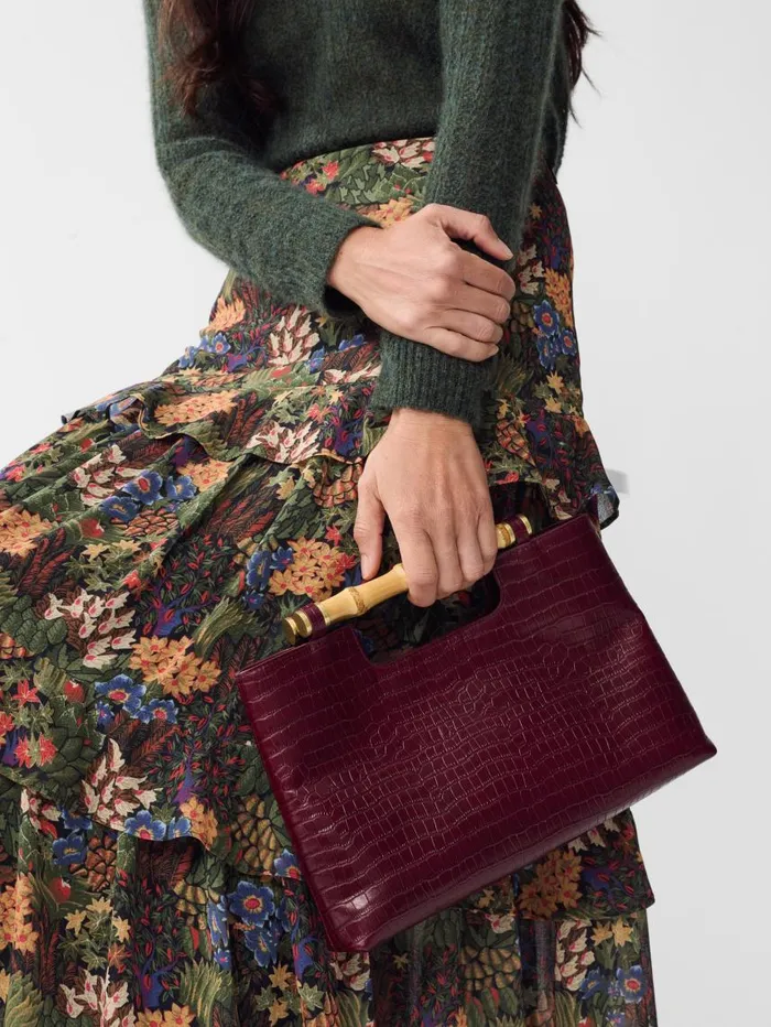 JMcLaughlin Sumpter Leather Clutch In Croc Burgundy WomenMen Clutches JMcLaughlin Sumpter Leather Clutch In Croc Burgundy WomenMen Clutches