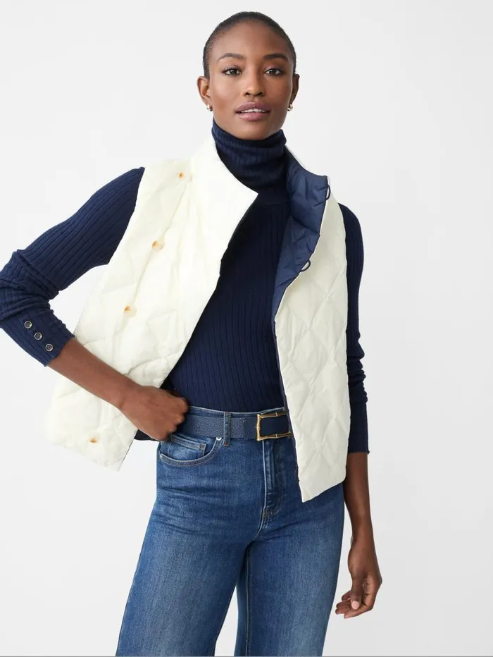 JMcLaughlin Vivian Reversible Puffer Vest Dark Navyegret White Women Jackets and Outerwear JMcLaughlin Vivian Reversible Puffer Vest Dark Navyegret White Women Jackets and Outerwear