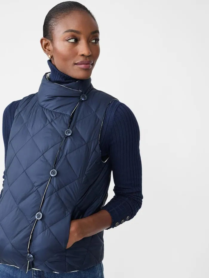 JMcLaughlin Vivian Reversible Puffer Vest Dark Navyegret White Women Jackets and Outerwear JMcLaughlin Vivian Reversible Puffer Vest Dark Navyegret White Women Jackets and Outerwear