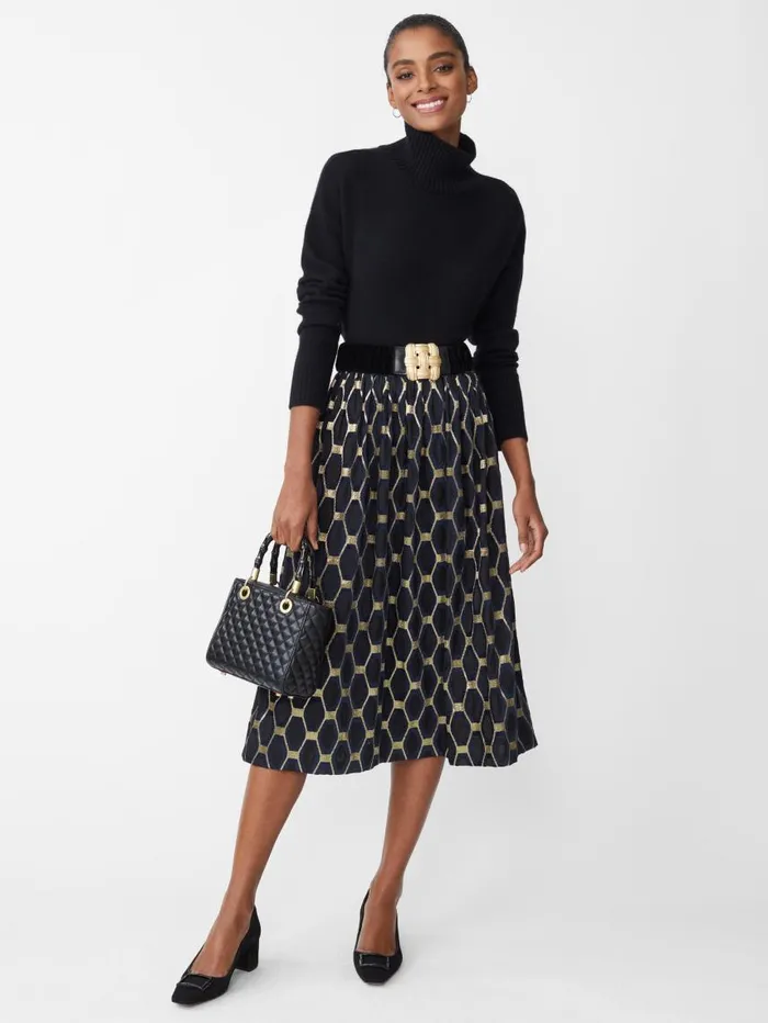 JMcLaughlin Wylde Skirt In Honeycomb Jacquard Blacknavygold Women Skirts and Skorts JMcLaughlin Wylde Skirt In Honeycomb Jacquard Blacknavygold Women Skirts and Skorts