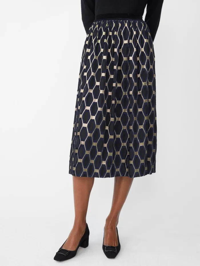 JMcLaughlin Wylde Skirt In Honeycomb Jacquard Blacknavygold Women Skirts and Skorts JMcLaughlin Wylde Skirt In Honeycomb Jacquard Blacknavygold Women Skirts and Skorts