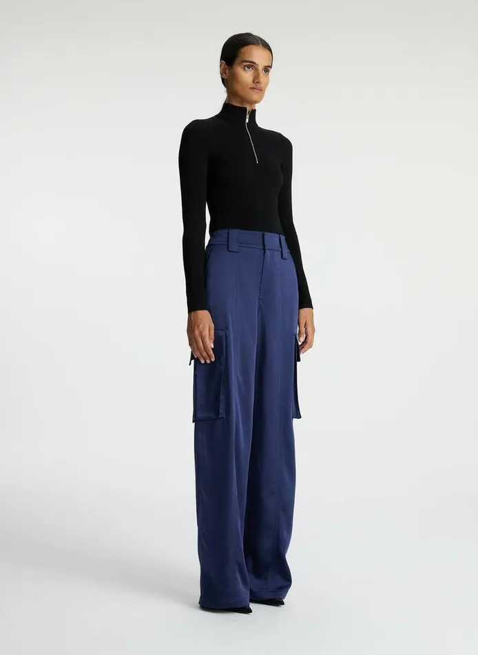 Jackets and Coats Women ALC Bryan Satin Cargo Pant Evening Blue Jackets and Coats Women ALC Bryan Satin Cargo Pant Evening Blue