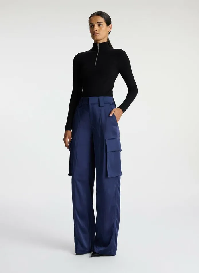 Jackets and Coats Women ALC Bryan Satin Cargo Pant Evening Blue Jackets and Coats Women ALC Bryan Satin Cargo Pant Evening Blue