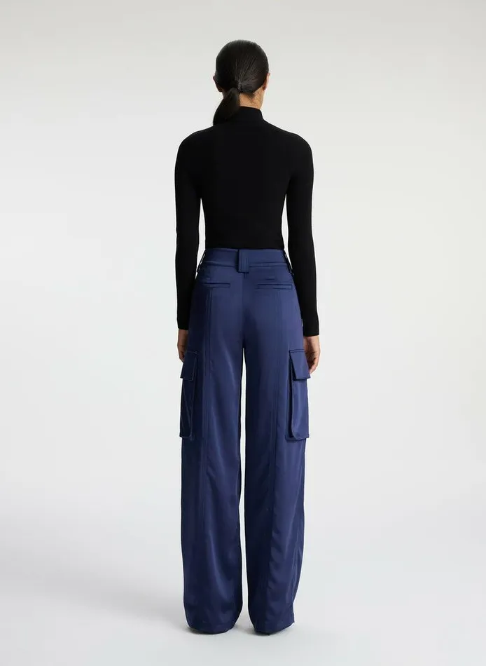 Jackets and Coats Women ALC Bryan Satin Cargo Pant Evening Blue Jackets and Coats Women ALC Bryan Satin Cargo Pant Evening Blue