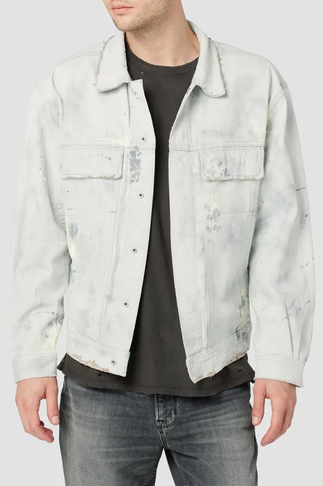 Jackets and Outerwear Men Hudson Jeans Boxy Trucker Jacket White Thrasher