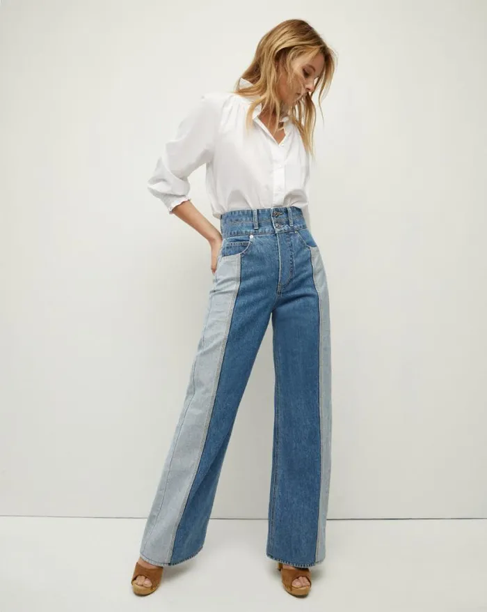 Jeans Shop Veronica Beard Taylor WideLeg Jean TwoTone Neptune