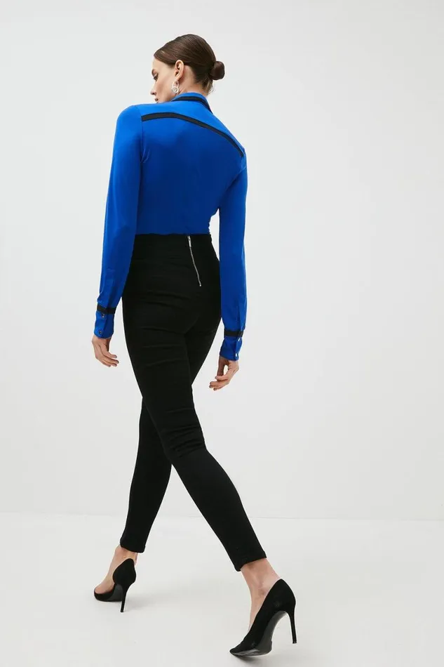 Jeans Women Karen Millen High Rise Skinny Zip Detail Stretch Jeans Black