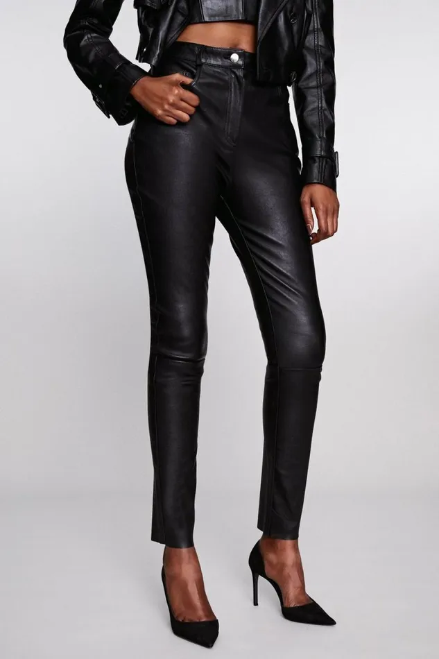 Jeans Women Karen Millen Stretch Leather Five Pocket Jean Black