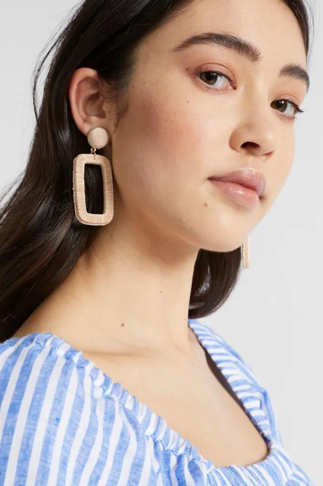 Jewellery Woman Seed Heritage Rectangle Wrapped Earring Soft Wheat
