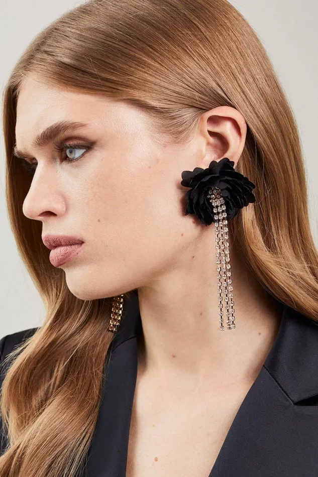 Jewellery Women Karen Millen Flower Detail Drop Earrings Black