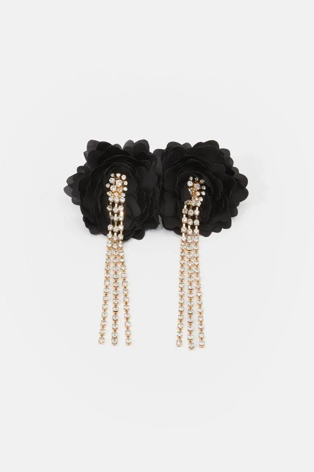 Jewellery Women Karen Millen Flower Detail Drop Earrings Black