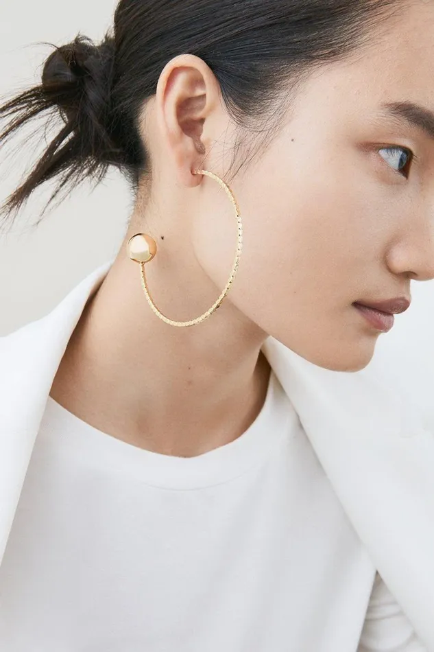 Jewellery Women Karen Millen Gold Plated Detailed Large Hoop Earrings Gold