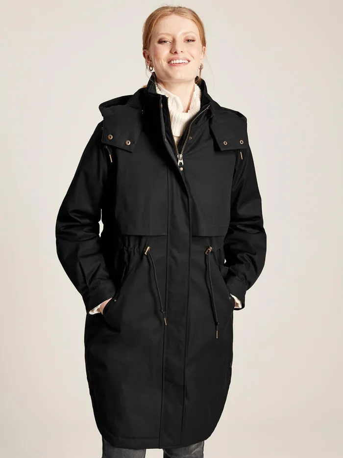 Joules Coats and Jackets Black Long Waterpoof Raincoat With Hood 8211 Women