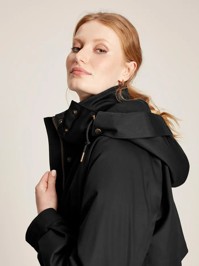 Joules Coats and Jackets Black Long Waterpoof Raincoat With Hood 8211 Women