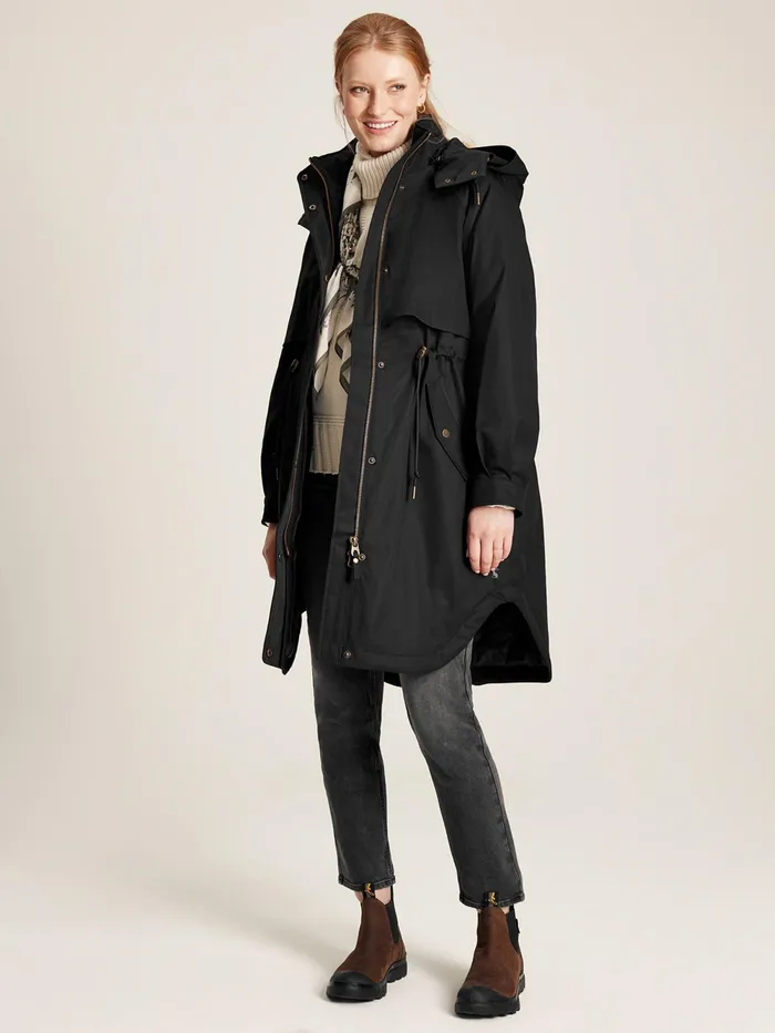 Joules Coats and Jackets Black Long Waterpoof Raincoat With Hood 8211 Women
