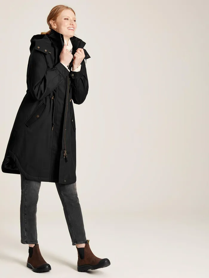 Joules Coats and Jackets Black Long Waterpoof Raincoat With Hood 8211 Women