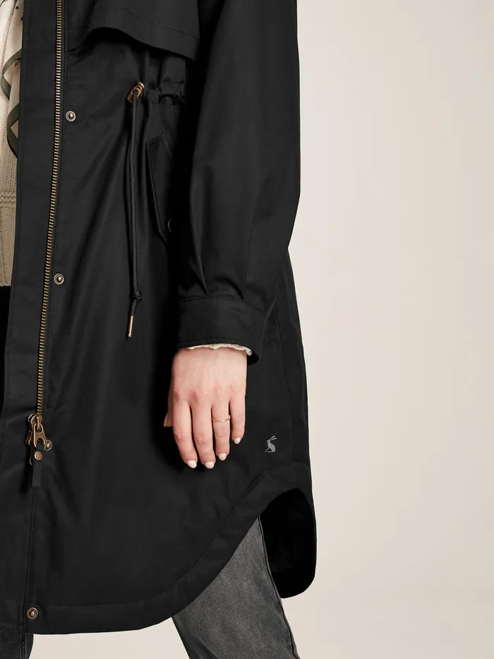 Joules Coats and Jackets Black Long Waterpoof Raincoat With Hood 8211 Women