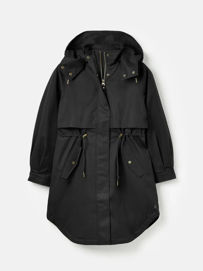 Joules Coats and Jackets Black Long Waterpoof Raincoat With Hood 8211 Women