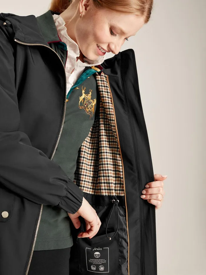 Joules Coats and Jackets Black Waterproof Raincoat With Hood 8211 Women