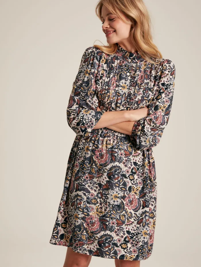 Joules Dresses Brown Floral Frill Neck Midi Dress 8211 Women
