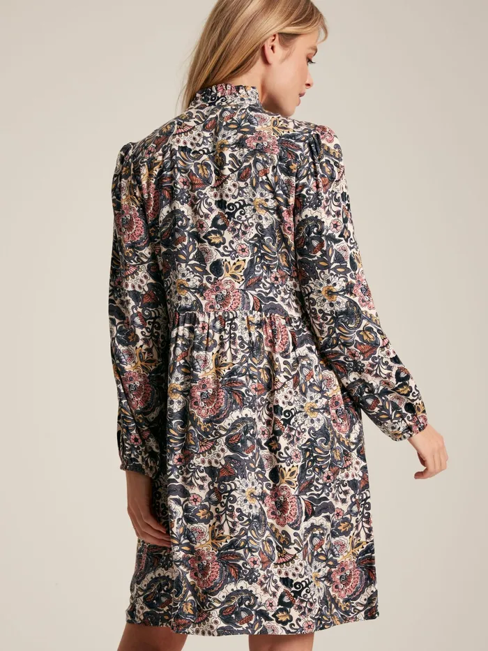 Joules Dresses Brown Floral Frill Neck Midi Dress 8211 Women