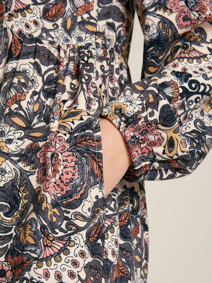 Joules Dresses Brown Floral Frill Neck Midi Dress 8211 Women