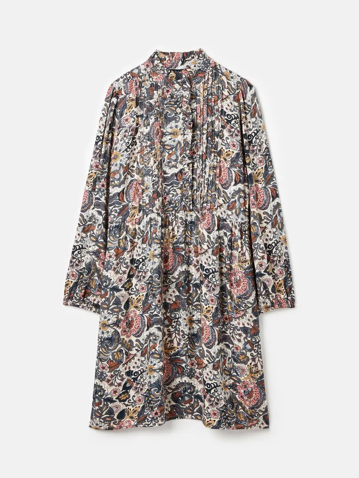 Joules Dresses Brown Floral Frill Neck Midi Dress 8211 Women