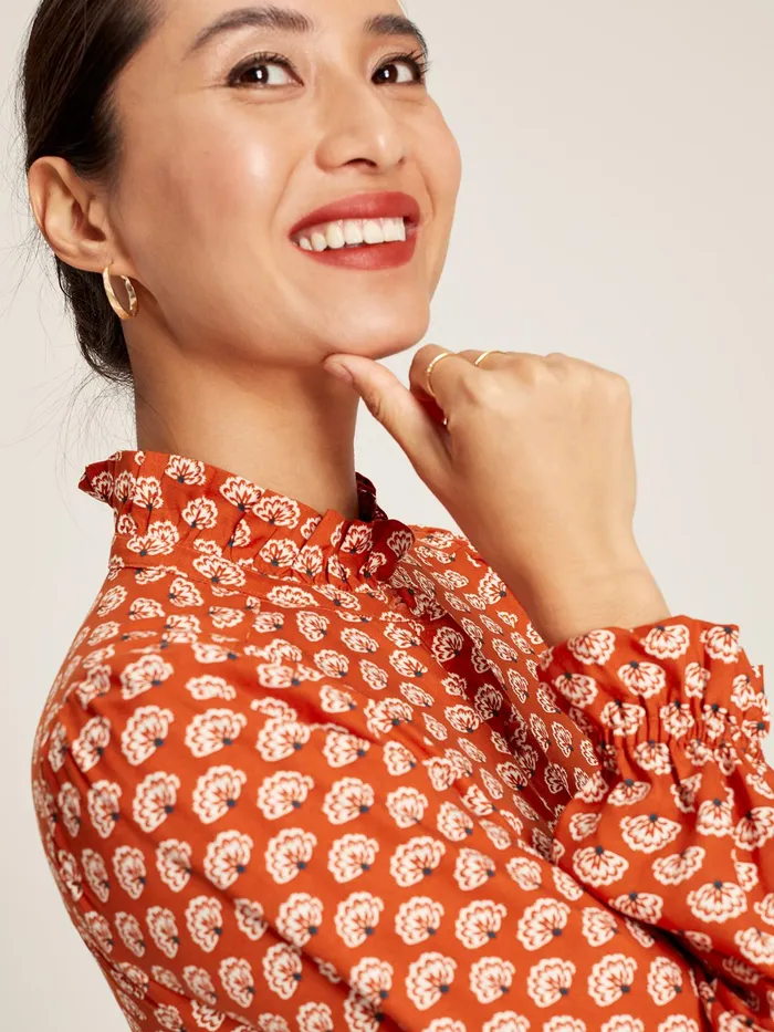 Joules Dresses Burnt Orange Midi Tier Dress With Frill Neck 8211 Women