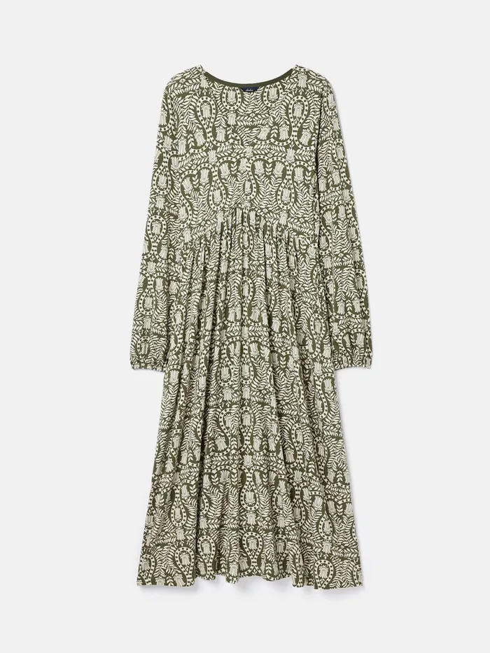 Joules Dresses Green Printed Long Sleeve Midaxi Dress With Pockets 8211 Women